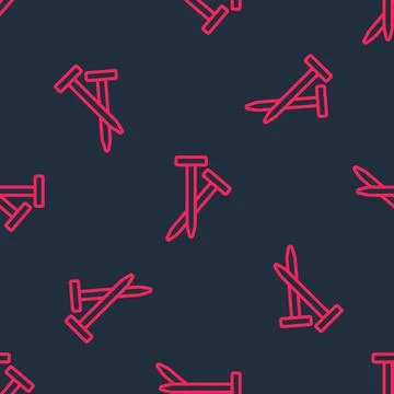 Red line Metallic nails icon isolated seamless pattern on black background.   Stock Illustration