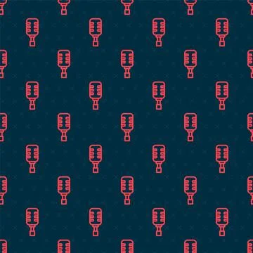 Red line Microphone icon isolated seamless pattern on black background. On air Stock Illustration
