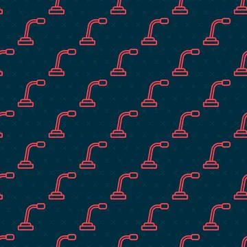 Red line Microphone icon isolated seamless pattern on black background. On air Stock Illustration