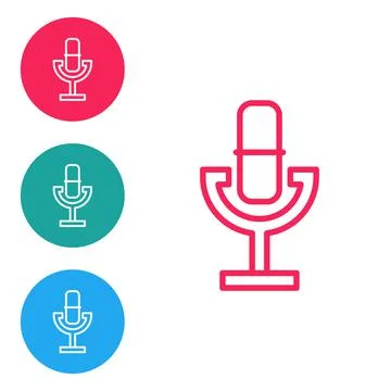 Red line Microphone icon isolated on white background. On air radio mic Stock Illustration