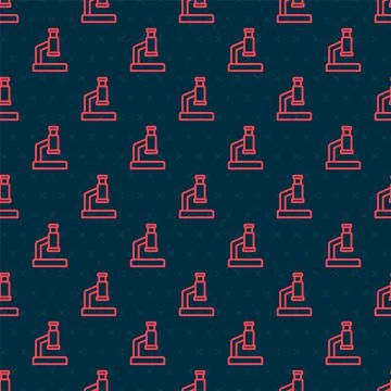 Red line Microscope icon isolated seamless pattern on black background 库存插图
