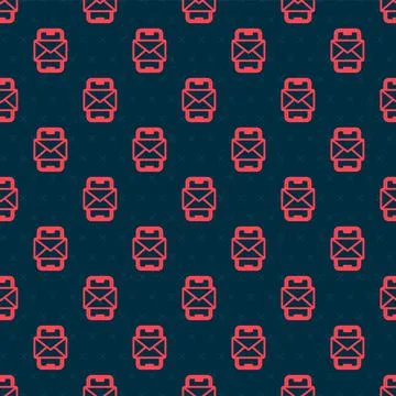 Red line Mobile and envelope, new message, mail icon isolated seamless pattern Stock Illustration