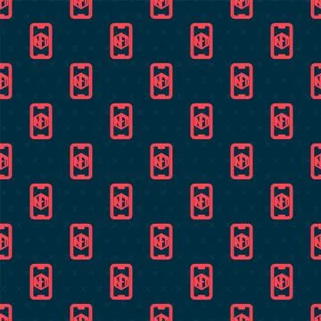 Red line Mobile with art store app icon isolated seamless pattern on black Stock Illustration