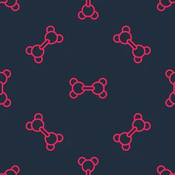 Red line Molecule icon isolated seamless pattern on black background. Structure Illustrazione stock