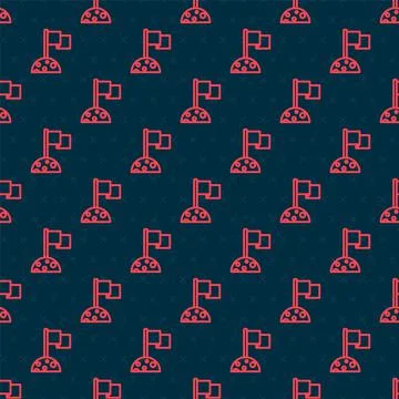 Red line Moon with flag icon isolated seamless pattern on black background Illustrazione stock