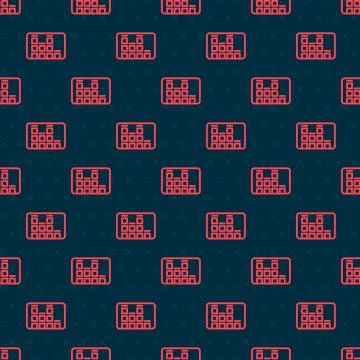 Red line Music equalizer icon isolated seamless pattern on black background Stock Illustration