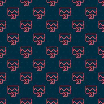 Red line Music wave equalizer icon isolated seamless pattern on black background Stock Illustration