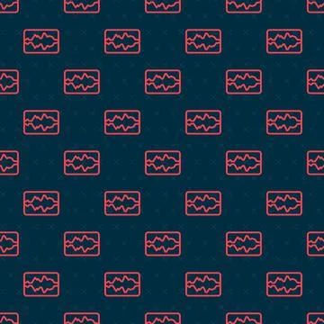 Red line Music wave equalizer icon isolated seamless pattern on black background Stock Illustration