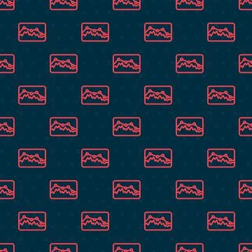 Red line Music wave equalizer icon isolated seamless pattern on black background Stock Illustration