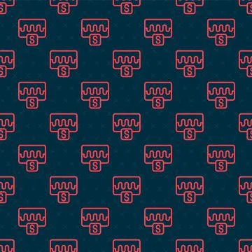 Red line Music wave equalizer icon isolated seamless pattern on black background Illustrazione stock