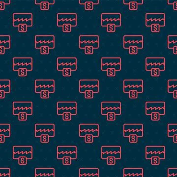 Red line Music wave equalizer icon isolated seamless pattern on black background Stock Illustration