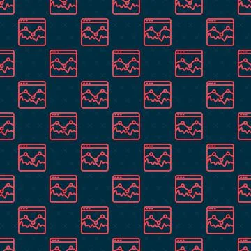 Red line Music wave equalizer icon isolated seamless pattern on black background 스톡 일러스트