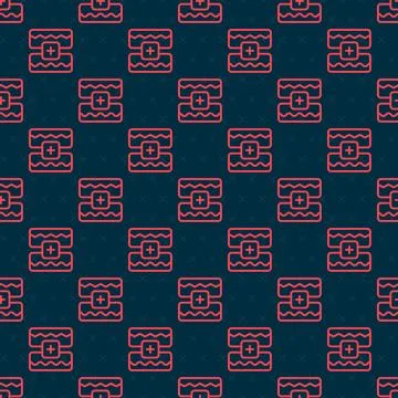 Red line Music wave equalizer icon isolated seamless pattern on black backgro Stock Illustration