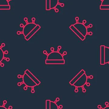 Red line Needle bed and needles icon isolated seamless pattern on black 库存插图