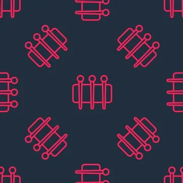 Red line Needle for sewing icon isolated seamless pattern on black background 스톡 일러스트