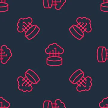 Red line Network cloud connection icon isolated seamless pattern on black 스톡 일러스트