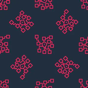 Red line Neural network icon isolated seamless pattern on black background Stock Illustration