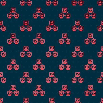 Red line NFT blockchain technology icon isolated seamless pattern on black 스톡 일러스트