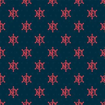 Red line NFT blockchain technology icon isolated seamless pattern on black ba Stock Illustration