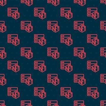 Red line NFT blockchain technology icon isolated seamless pattern on black 스톡 일러스트