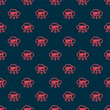 Red line NFT cloud icon isolated seamless pattern on black background. Non .. Stock Illustration
