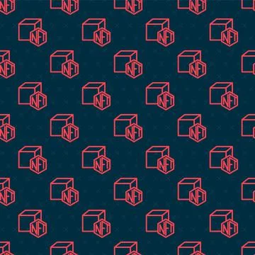 Red line NFT Digital crypto art icon isolated seamless pattern on black Stockillustratie