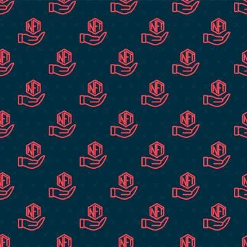 Red line NFT Digital crypto art icon isolated seamless pattern on black Stock Illustration