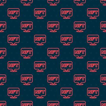Red line NFT Digital crypto art icon isolated seamless pattern on black Stock Illustration
