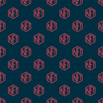 Red line NFT Digital crypto art icon isolated seamless pattern on black backg Stockillustratie