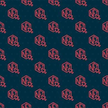 Red line NFT Digital crypto art icon isolated seamless pattern on black bac.. Stock Illustration
