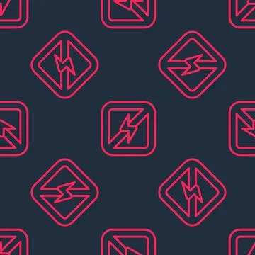 Red line No lightning icon isolated seamless pattern on black background. No 스톡 일러스트