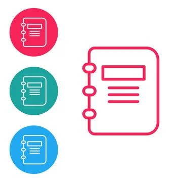 Red line Notebook icon isolated on white background. Spiral notepad icon. School Stock Illustration