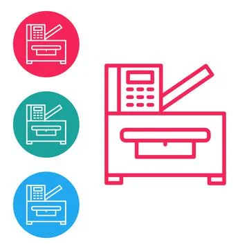 Red line Office multifunction printer copy machine icon isolated on white Stock Illustration