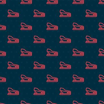 Red line Office stapler icon isolated seamless pattern on black background Stock Illustration
