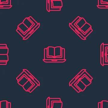 Red line Online class icon isolated seamless pattern on black background. Online イラスト素材