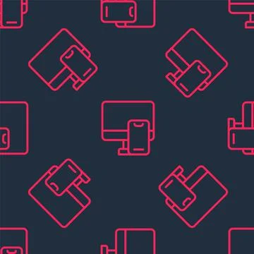 Red line Online ordering and fast food delivery icon isolated seamless pattern Stock Illustration