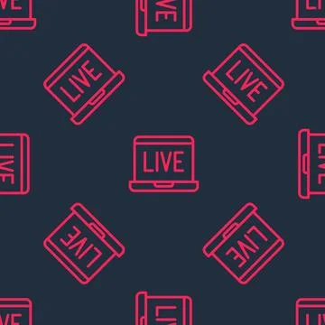 Red line Online poker table game icon isolated seamless pattern on black ba.. Stock Illustration