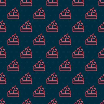 Red line Ore mining icon isolated seamless pattern on black background. Vecto Stock Illustration
