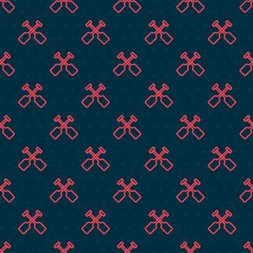 Red line Paddle icon isolated seamless pattern on black background. Paddle boat Illustration
