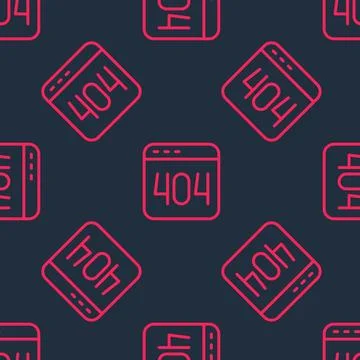 Red line Page with a 404 error icon isolated seamless pattern on black Illustrazione stock