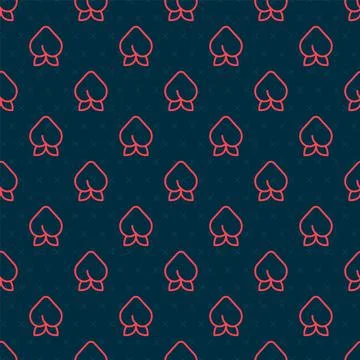 Red line Peach fruit or nectarine with leaf icon isolated seamless pattern on Stock Illustration