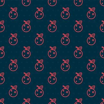Red line Peach fruit or nectarine with leaf icon isolated seamless pattern .. Stock Illustration
