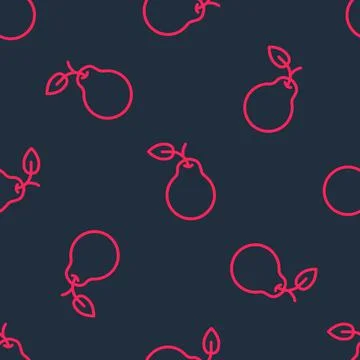 Red line Pear icon isolated seamless pattern on black background. Fruit with Illustrazione stock