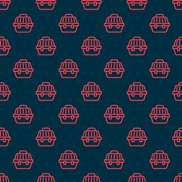 Red line Pet carry case icon isolated seamless pattern on black background... イラスト素材