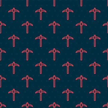 Red line Pickaxe icon isolated seamless pattern on black background. Vector イラスト素材