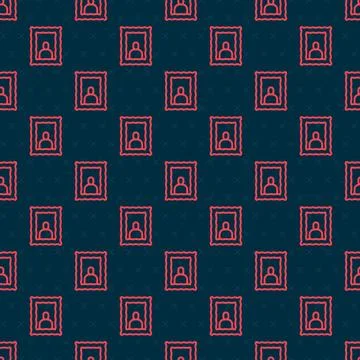 Red line Picture frame on table icon isolated seamless pattern on black Stock Illustration