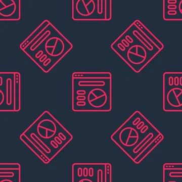 Red line Pie chart infographic icon isolated seamless pattern on black Illustrazione stock