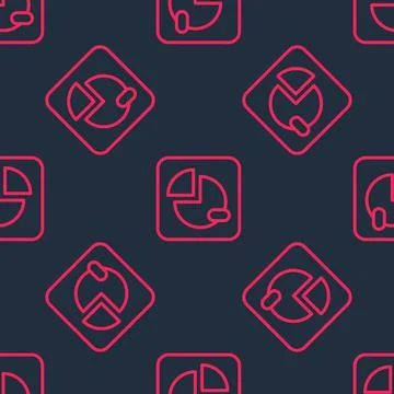 Red line Pie chart infographic icon isolated seamless pattern on black Illustrazione stock