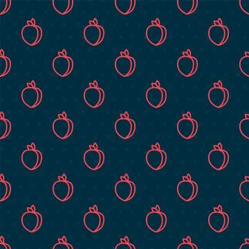 Red line Plum fruit icon isolated seamless pattern on black background. Vector イラスト素材