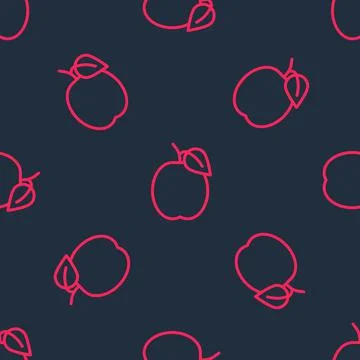 Red line Plum fruit icon isolated seamless pattern on black background. Vector イラスト素材